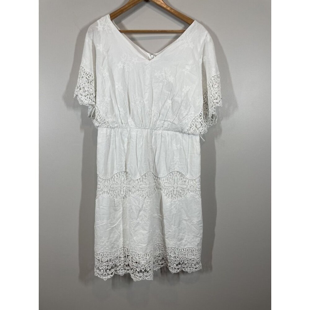Ann Taylor White Lace Dress Size 10 Short Sleeve Feminine Summer Wedding Floral